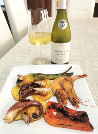Con el pulpo y los langostinos