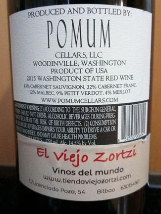 Pomum Cellars Red Wine 2015, Columbia Valley, Washington State