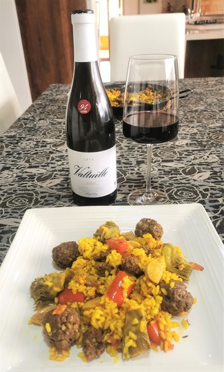 Con el arroz de "pilotes y carxofetes"