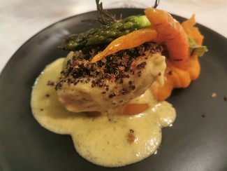 Con la deliciosa corvina de roca