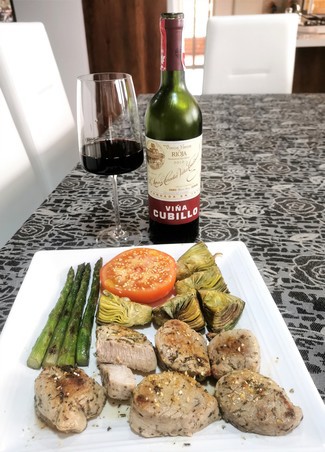 Con el solomillo de cerdo en masala