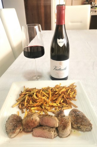 Con el solomillo de cerdo al tomillo