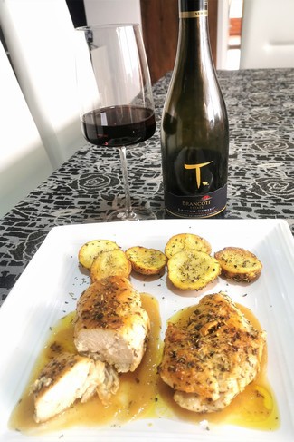 Con las pechugas sobre salsa de guanábana