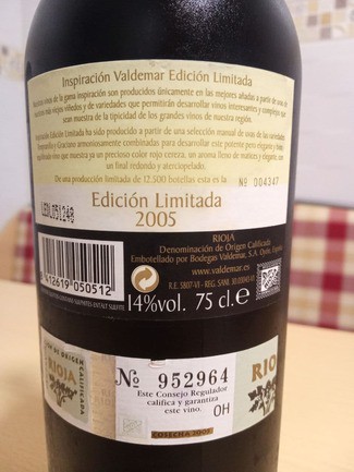 Inspiración Valdemar Edición Limitada 2005, DO Ca Rioja