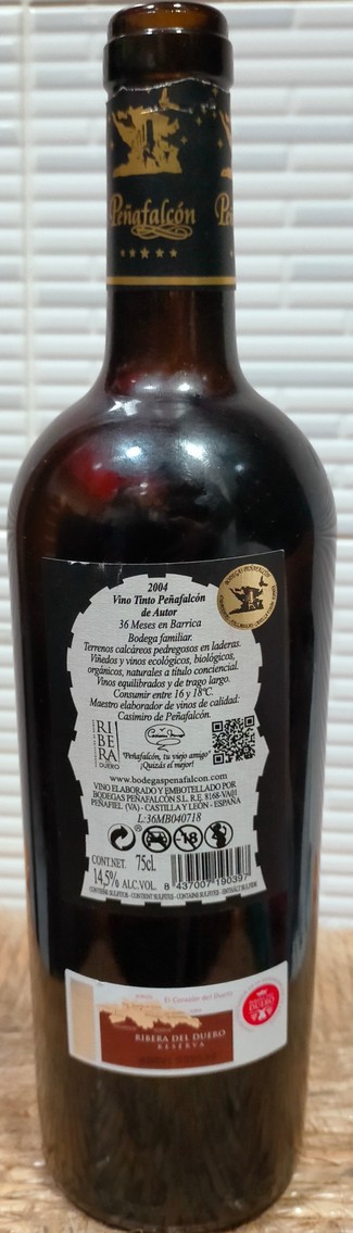 Peñafalcón tinto de autor 2004