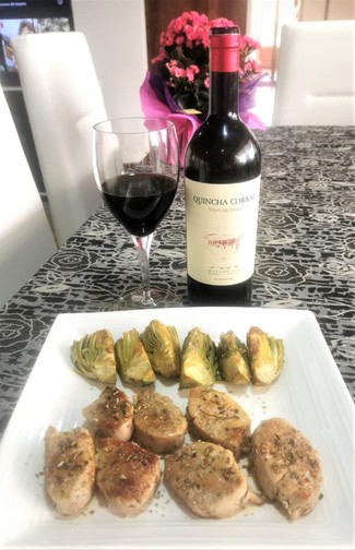 Con el solomillo a la salvia con alcachofas