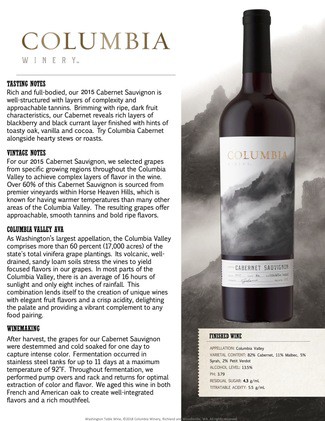 Columbia winery Cabernet Sauvignon 2015