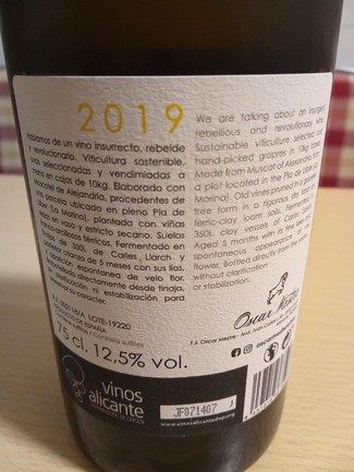 Insurrecte Oscar Mestre Moscatel Viñas Viejas, DO Alicante