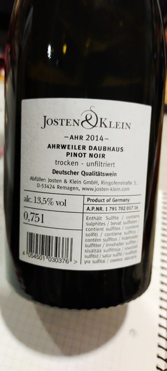 JOSTEIN & KLEIN Daubhaus Pinot Noir 2014