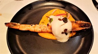 Con el langostino con espuma de coco
