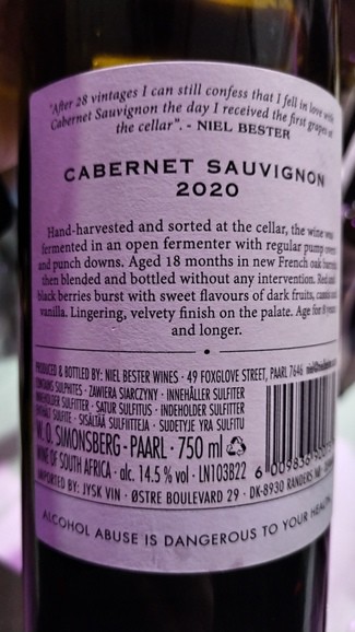 Niel Bester Cabernet Sauvignon 2020