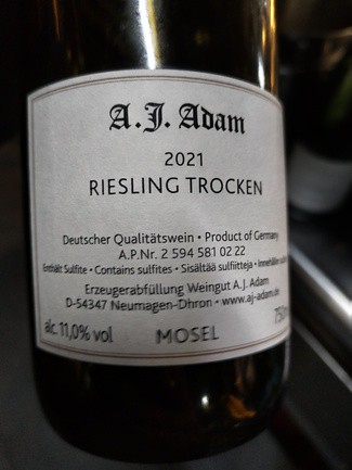 A J Adam Riesling Trocken 2021