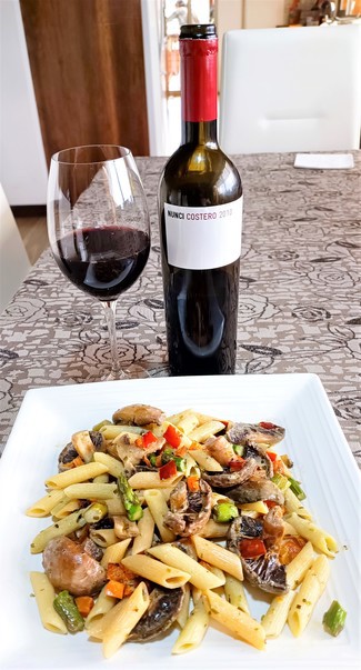 Con la pasta con portobellos