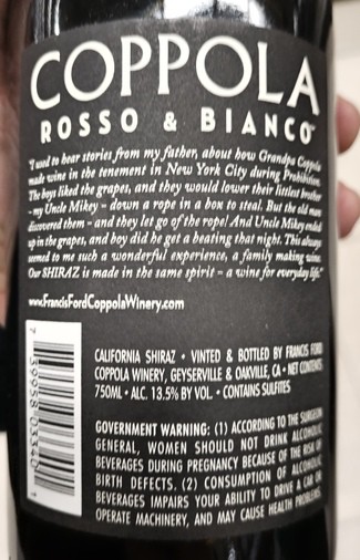 Coppola Rosso&Bianco Shiraz 2016 2016