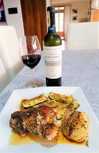 Con el contramuslo de pavo al horno con tomillo.
