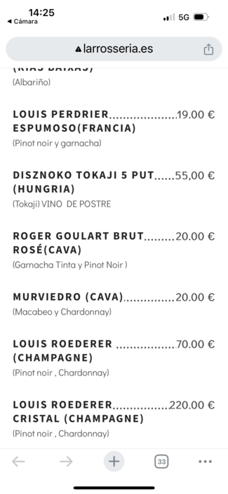 algunos vinos de la carta