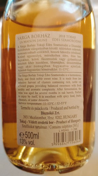 Sárga Borház Tokaji Édes Szamorodni 2018