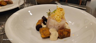 Bacalao, Potimarron, zanahoria, apionabo y mantequilla de pipas de calabaza