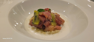 Ceviche de atún del Mediterraneo, Kiwi, hinojo  y leche de tigre