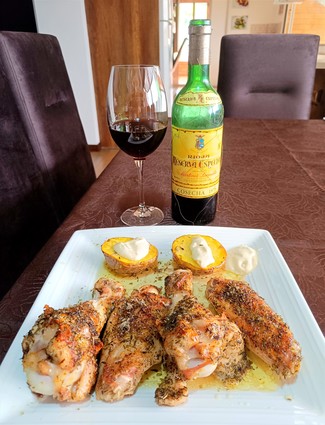 Con unas "alotas" de pavo en masala con papas al horno y all-i-oli