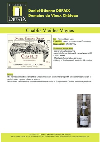 Daniel-Etienne Defaix Chablis Vieilles Vignes 2020