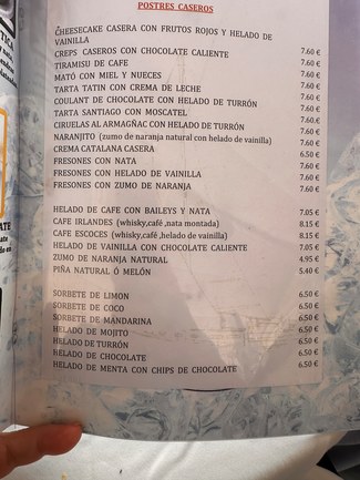 carta postres