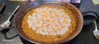 Arroz seco del Empordà, del "Estany de Pals" y velo de gambas de Palamós