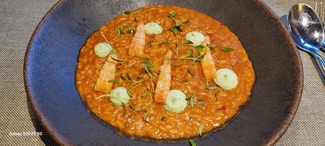 Arroz cremoso de gambas rojas con alioli verde