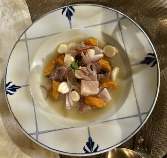 Lecha de moruna aliñada con choclo y boniato