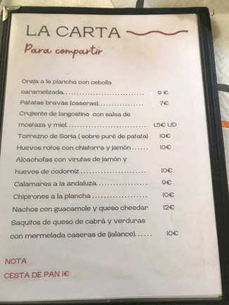 carta tapas