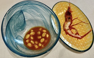 Judías pochas en jugo de perdiz y gambón