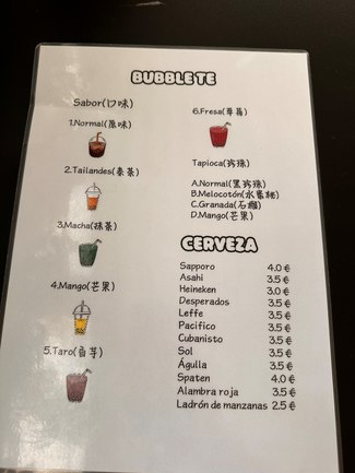carta bebidas
