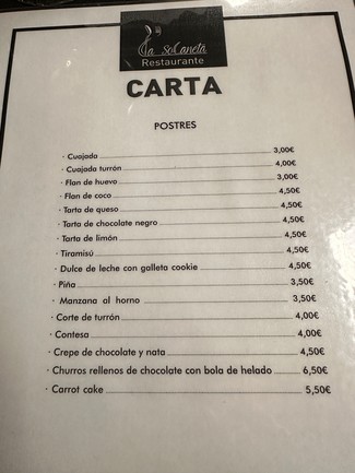 carta postres