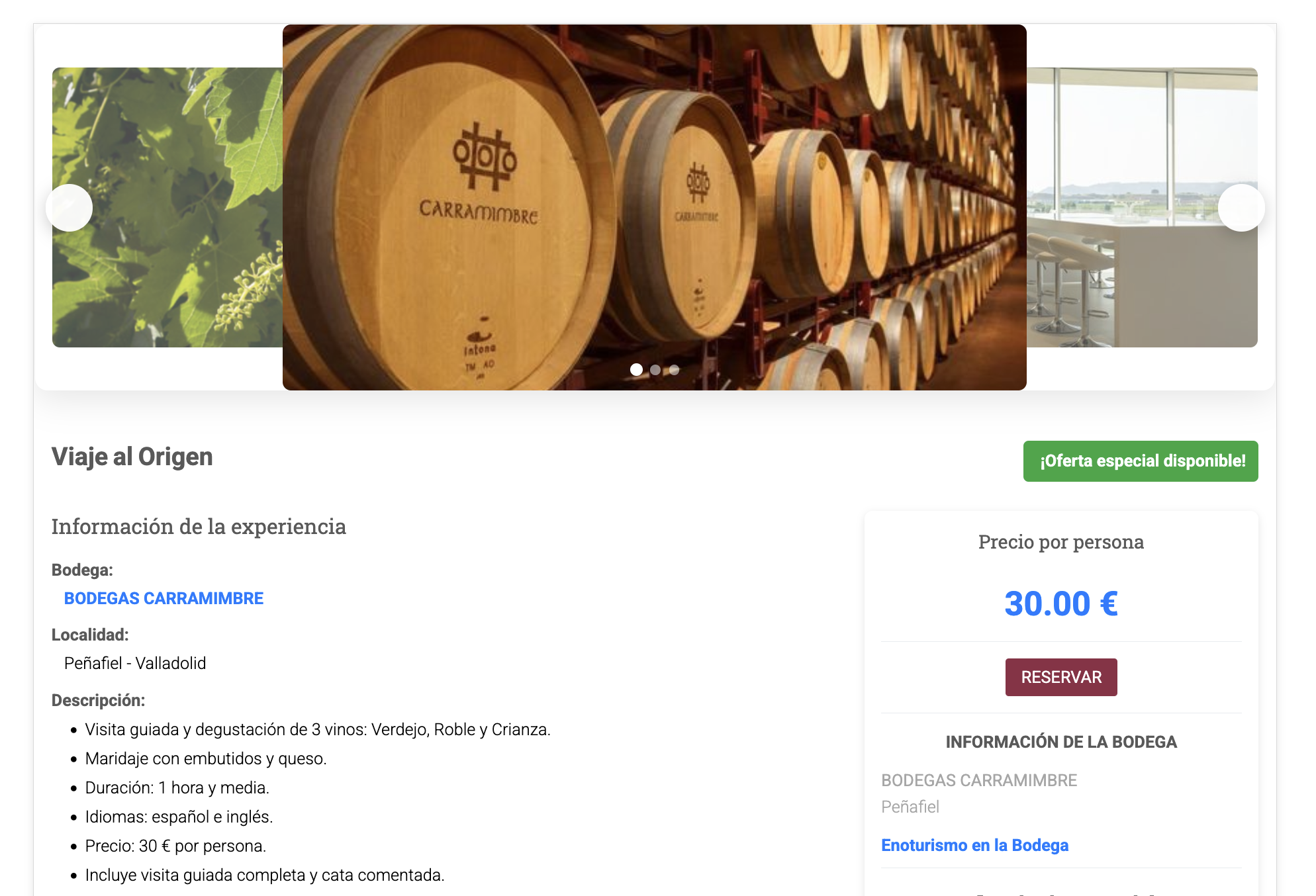 Carrusel de imágenes de una Experienciade Enoturismo