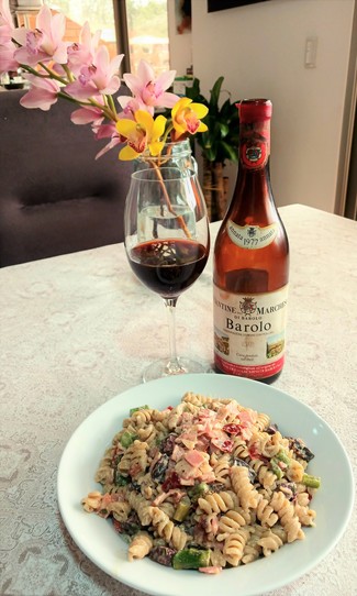 Con unos fusilli de avena y linaza con panceta y morcilla