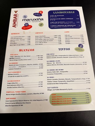 carta bebidas