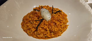 Arroz meloso de gamba roja y tartar de calamar