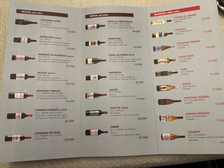carta de vinos
