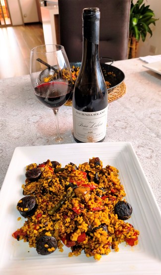 Con un arrocito de morcilla y portobellos