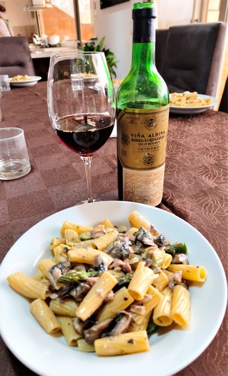 Con los rigatoni con portobellos