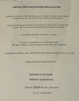 menu degustación