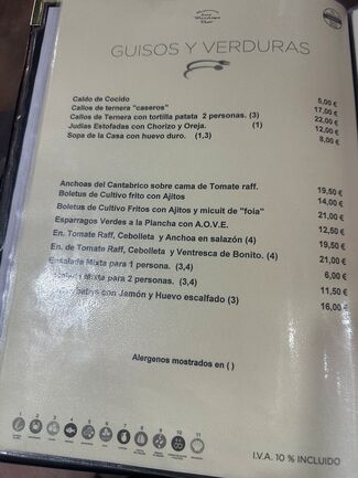 carta guisos y verduras